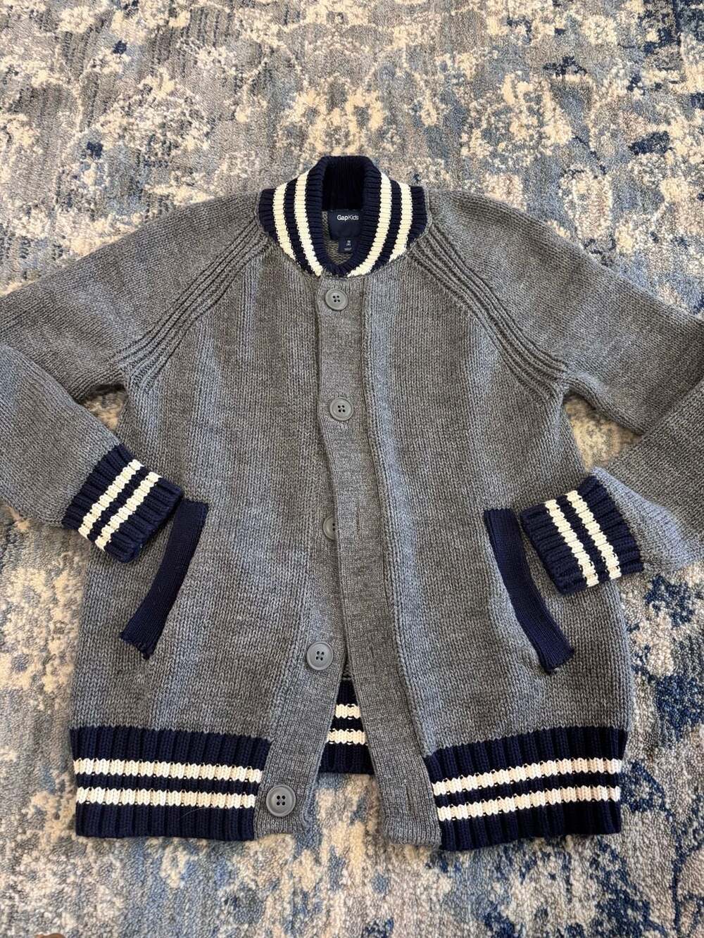 GapKids throwback Cardigan Size M 8 Gray Cotton Varsity